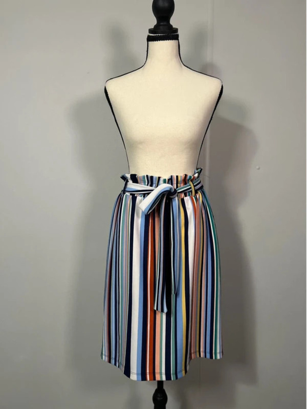 Potter’s Pot Striped Paperbag Waist Tie Belt Midi Skirt Size Small